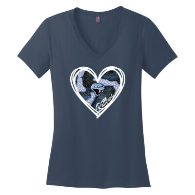 Ladies Rattlers Snakeskin Heart V-Neck Tee Thumbnail